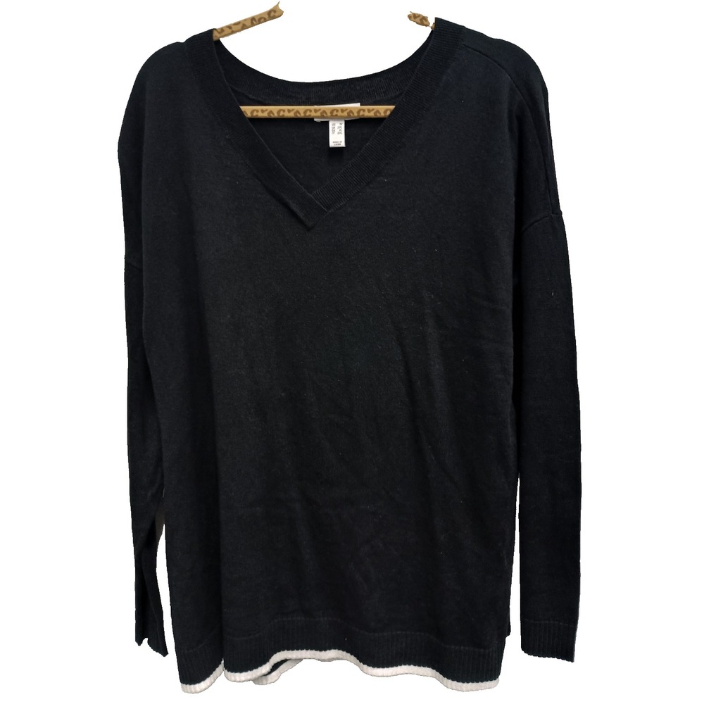 Sport Savvy Womens Sweater Size 1X Black V-Neck Pullover Capsule Minimalist